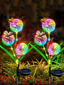 1pc Solar Powered Butterfly & Dandelion Garden Light, Suitable For Garden, Yard, Patio, Lawn, Pathway Decoration, Birthday Party, Halloween And Christmas Holiday Decor - Dandelion With Butterfly Ground Light - View 9