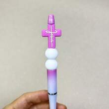6Pcs Jesus Cross DIY Bead Pen Twist Ballpoint Pens Ideal For Class Study Notes Business Conference Recording, Essential Student Office Writing Supplies, Freely Add And Remove Color Beads As Personal Preference, Handmade Cross Bead Unique Barrel - A - View 11
