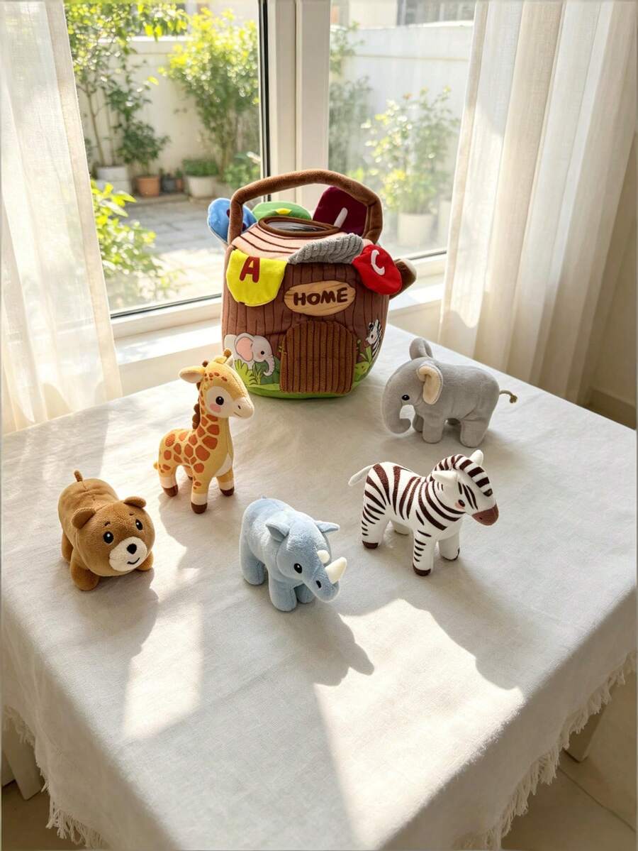 1 buah Boneka Penyimpanan Rumah Pohon Bayi Unisex, Dilengkapi Lonceng, Kertas Berkerut, Bunyi Peluit, dan Cermin, Boneka Pengembangan Sensorik untuk Bayi, Cocok Sebagai Hadiah untuk Bayi Baru Lahir