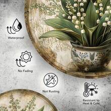 1pc Vintage Lily Of The Valley Metal Sign Wall Art - 8x8 Inch Waterproof & Rust-Proof, Pre-Drilled Holes Easy Installation, Suitable For Home, Cafe, Garage Or Gift, Metal Wall Decor, Distressed Effect, Detailed Pattern, 2D Flat - A - View 7