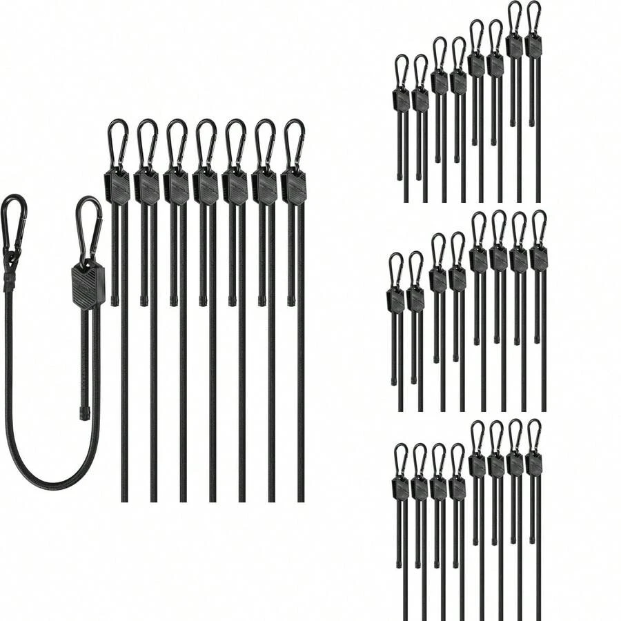 8 Pcs 48 Inch Adjustable Carabiner Bungee Cords With Hooks, Effortlessly Adjusts From 7" To 48", Heavy-Duty Black Bungee Straps With UV Protection & Superior Stretch For Cargo, Bikes, Luggage, Carts, Trucks & More - Black - View 1