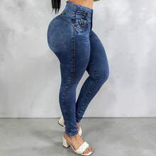 Women's Ultra Push Up Adjustable Denim Jeans - 藍色 - 查看 2