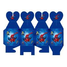 6pcs Heart-Shaped Flip-Top Square Paper Candy Boxes, Classic Movie Print Handheld Gift Boxes, Blue Background, Superhero Theme Birthday Party Gift Bag Filler Packaging Boxes - Multicolor - View 6