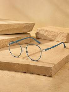 1 pieza Gafas redondas doradas con puntas suaves en las patillas, montura de metal, gafas sin graduación para mujeres, estudio en línea, desplazamiento diario, trabajo y uso casual - Multicolor - Ver 16