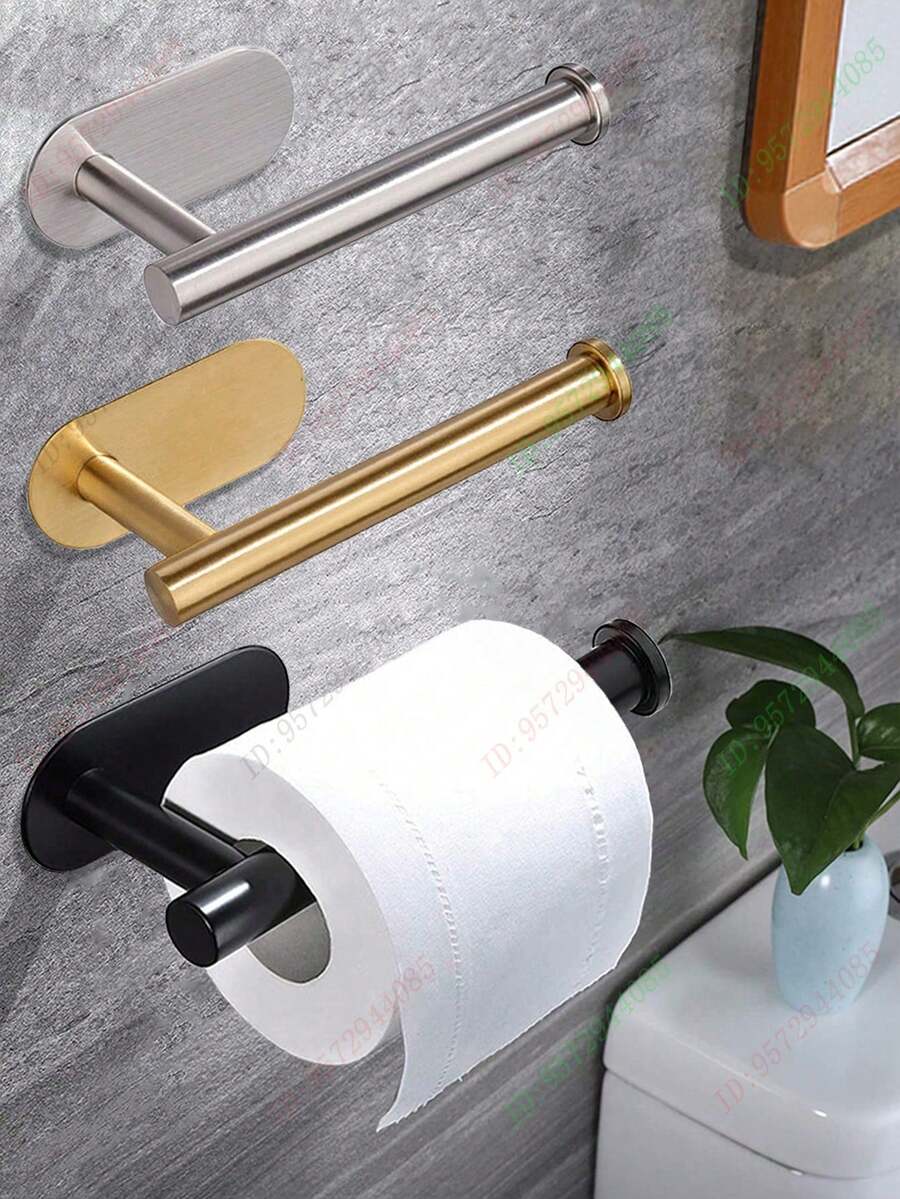 Drill-Free Self-Adhesive Toilet Paper Holder, Stainless Steel Toilet Paper Rack, Absorbent Paper Towel Storage, Bathroom Paper Towel Storage, Bathroom Accessories, Drill-Free Wall-Mounted Bathroom Storage Rack, Bathroom Hardware - Multicolor - View 1