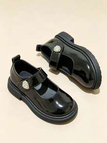 1 Pair Girls' Solid Black Academy Style Mary Jane Flat Shoes, Lightweight Non-Slip Campus Oxford Shoes, Back To School Black Shoes For Girls, Round Toe Flat Low-Top Hook And Loop Black School Shoes, Elegant Shoes For Girls, Classic Black Tone Suitable For Campus Outfits, Outdoor, Formal Wear, Daily Outings And More, Creating A Clean And Proper Academy Girl Look - Black - View 4