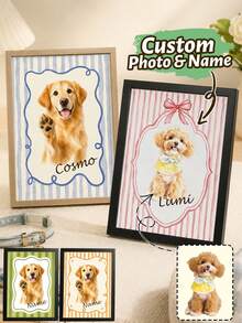 Custom Pet Photo Memorial Frame, Cute Watercolor Personalized Dog Portrait For Home And Desk Decor, Customized Name Keepsake, Customizable Picture Gift For Pet Lovers, National Dog Day, Birthday, Christmas And Pet Loss Sympathy - Multicolor - View 1