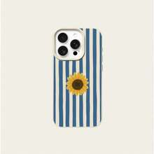 1 buah Casing Ponsel Bahan TPU Motif Bunga Matahari Garis Biru Kompatibel dengan iPhone 17 Pro Max/17/16 Pro Max/15/13/12/11/ S20 FE/A15/S24/A55/ Note 11/Note 12/Note 13 Pro Pelindung Ponsel Soft Shell Anti-Jatuh Cakupan Penuh - Putih - View 5