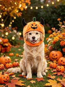 1pc Pet Halloween Pumpkin Hat With Devil Horns, Adjustable Chin Strap Cute Pumpkin Headwear Costume Accessory, Soft Plush Party Hat For Small Medium Cats Dogs, Halloween Cosplay Holiday Photo Props - Multicolor - View 3