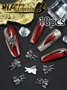10pcs Nail Art Halloween Nail Charm Y2K Sweet Cool Style Nail Accessories French Light Luxury, Retro Gothic Punk Style Spider, Bat, Skull, Horror Rabbit, Angel Nail Gem DIY Nail Salon Exclusive - Multicolor - View 19