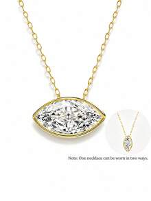KAHOOT Minimalist Fashion Versatile 925 Sterling Silver 2ct Marquise Moissanite Necklace, Suitable For Party, Unisex Holiday Gift - Gold - View 2
