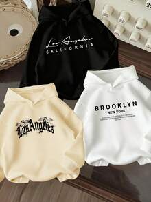 3pcs-Tween Boy 3 Pieces Set Fun Print Pullover Sweatshirt, Warm And Comfortable Thermal-Lined Pullover Pullover Sweatshirt For Autumn/Winter - Black - View 1