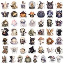 TOM AND JERRY. 50pcs Watercolor Gothic Style Halloween Cute Monster Waterproof Stickers, Ghost Bat Pumpkin Witch Doll Dragon Pattern Stickers, Suitable For Water Bottle Notebook Planner Luggage Phone Case - Multicolor - View 9
