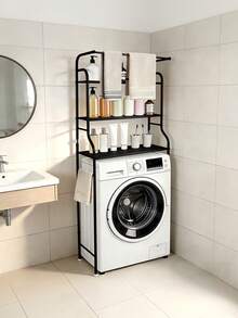 Multi-Layer Storage Rack For Washing Machines, Featuring Divided Storage Layers, A Top Pole For Hanging Towels, Side Hooks For Cleaning Tools, And Maximizing Unused Space In Bathrooms - Multicolor - View 7