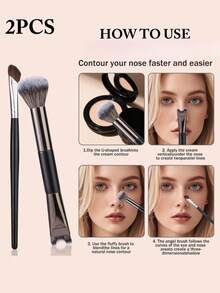 JINSHEE-Two In One Nose Contour Brush, Double Headed U-Shaped Nose Carving And Powder Blusher Brush Precision Fluffy Contour Brush, Perfectly Define The Angular Cheekbones, Highlights, Powder, Contour, Makeup Beginners - Black - View 9