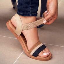 ALLEAN Women's Elastic Flat Sandals - BK 米色/黑色 - 查看 2