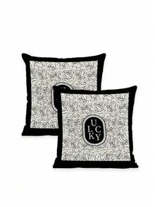 2Pcs Black Throw Pillow Covers Line Drawing Rose Luxury English Border Print Soft Plush Texture Cushion Covers Suitable For Home Decor, Sofa, Bed, Bedroom, Gift, Holiday Decoration - Black and White - View 8