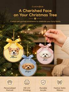 1pc Customized Photo & Text Pet Ornament - Acrylic Christmas Tree Hanging Decoration With Pet Name, Durable Ribbon, Cozy Farmhouse Style, Suitable For Home/Car/Holiday Decor, Perfect Christmas & New Year Gift For Dog/Cat Lovers, Pet Owners, Families - Multicolor - View 6