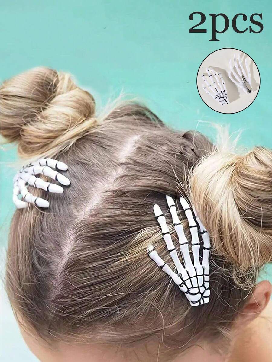 2pcs Halloween Skull & Ghost Claw Hair Clips - Vintage Alligator Hair Clips, Suitable For Halloween Hair Accessories - Multicolor - View 1