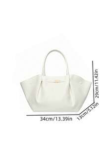 Dedoo Women's Solid Color PU Leather Tote Bag, Gold Buckle Ruched Design Minimalist Office Daily Shoulder Bag, Large Capacity, Campus Backpack, University Campus Use - White - View 5