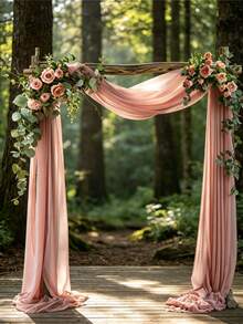 Arched Hanging Fabric Half Panel 4.4 Yards Lightweight Background Curtain Suitable For Party, Ceiling, Wedding Arch, Reception Area, Christmas And More Decorations - Lotus Root Pink - View 4