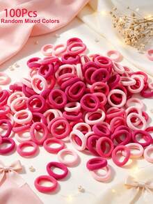 100Pcs Girls Simple Colorful 0.8 Inch Diameter Finger Size Hair Ties, Cute Non-Damaging Hair Bands Ponytail Holders Hair Accessories Suitable For Daily Use - 彩色 - 查看 5