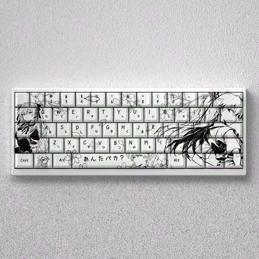 Keycap Hitam & Putih 73 Tombol, Keycap PBT Dye-Sublimation Personalisasi Estetis Tinggi, Tinggi Asli - View 1