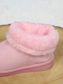 1 Pair Children's Winter Snow Boots, Fashionable Minimalist Design With Ball Pendant, Student Kids Boots - Pink - View 6