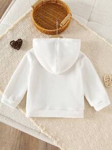 Áo khoác cardigan có mũ thêu hình trái tim bằng lông màu trơn dễ thương cho bé gái 0-3 tuổi, phù hợp mặc mùa thu/đông khi đi chơi và mặc phối nhiều lớp - trắng - Xem 2