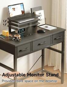 Small Desk With 3 Fabric Drawers, 30 Inch Computer Desk With Hook, Work Home Office, Study Table, Kid'S Desk, Makeup Vanity Desks, Made Of Wood & Metal, White - Black - View 12