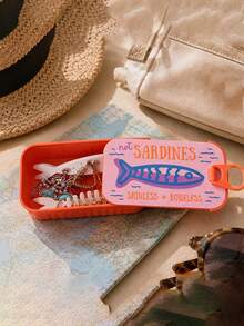 Novel Sardine Can Jewelry Box - Unique Fish-Shaped Tin Travel Jewelry Box, Cute Yellow & Blue Color Home Storage Box With Lid, Includes Fish Bone Shaped Jewelry Stand, Can Store Bracelets, Necklaces, Rings, Earrings, Multiple Colors Available, Perfect Gift For Women And Girls - Multicolor - View 7