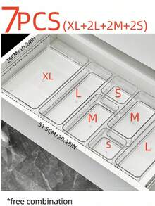 Back To School Multi-Size 1/3/4/6/7/8/10/11 Pack Modular Clear Plastic Drawer Organizer Set Adult Only, Divided Desktop Storage Box, Transparent Cosmetic Jewelry Container - Clear - View 10
