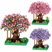 New 3-Color Cherry Blossom Treehouse, Miniature Treehouse Building Block Toy Set, Plastic Micro-Particle Brick Construction Toy, 3D Model Building Blocks, Suitable For Home Decor, Christmas Gift, New Year Gift, Halloween Gift - Multicolor - View 3