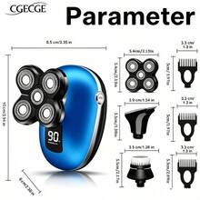 CGECGE Electric Shaver, Electric Bald Head Shaver, Rotary Shaver, IPX6 Waterproof, Wet And Dry Use, Easy To Clean, Contour To The Face, Floating Head, Screen Display, Type-C Charging, Underarm, Leg, Arm, Body Hair Removal Tool, Holiday Gift. - 藍色套裝 - 查看 4