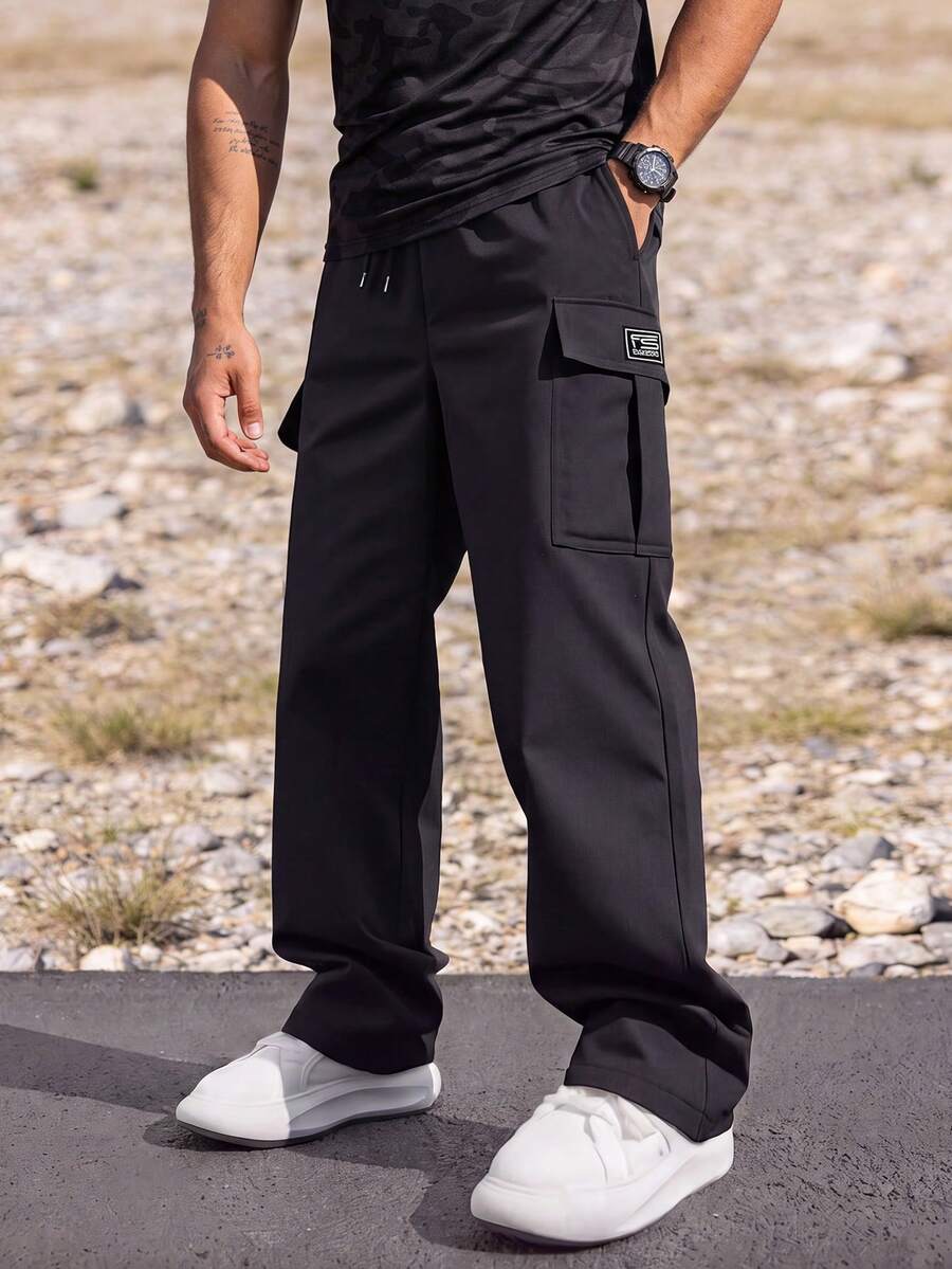 Men's Autumn Multi-Pocket Cargo Pants Outdoor Commute Tech Cargo Long Pants Sports - Black - View 1