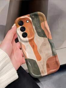 1pc Creamy Big Wave INS Style Minimalist Gentle Personalized Oil Painting Contrast Color Pattern Phone Case, Cream White Wave Texture Full Coverage Lens Soft Shell Compatible With Samsung, Series Phones - White - View 2