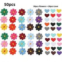 10/20/50pcs Mixed Color Embroidered Iron-On Patches, Multi-Color Floral & Heart Fabric Appliques, Washable Sew-On Patches For Clothing Repair, Backpack, Hat DIY Crafts - Multicolor - View 12