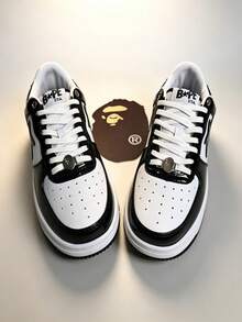 A BATHING APE Ape Brand Men's BAPE STA Low-Top Retro Style Casual Skate Shoes, Black & White - Black - View 2