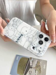 Ins Korean Style Simple Line Drawing Rabbit Phone Case Compatible With IPhone 17 Pro Max/17 Pro/17 Air/17/16 Pro Max/16 Pro/ 15 Pro/15 New 14 Pro/13/12/11 Full Coverage Protective Cover - White - View 2