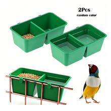 2pcs Dual-Compartment Bird Food Bowl, Bird Cage Rabbit Cage Bird Feed Trough, Bird Feed Container, Bird Supplies, Wire Cage Universal, Random Color - one-size - View 2