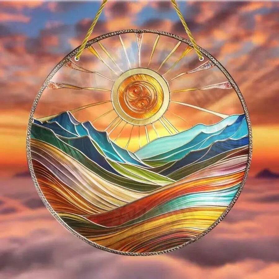 Cross-Border Style Series Indoor/Outdoor Colorful Decorative Acrylic Flat Round Disc Hanging Ornament - Multicolor - View 1
