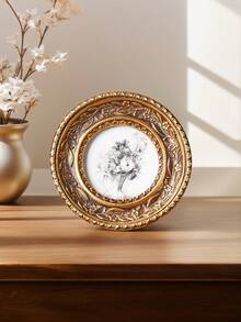 1PC European Style Round Carved Photo Frame, Resin Relief Small Round Picture Frame, Ins Style Desktop Display, Rococo Vertical Photo Stand, Palace Style Photo Frame, Portrait Art Frame, Craft Display Frame, Suitable For Wedding Photo Small Frame, Vanity, Desk, Fireplace, Entryway Decor Frame, Photography Prop Frame, Gift Frame - A - View 8