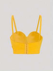 3D Floral Rhinestone Sexy Fishbone Strap Top, Hip Hop Rock Music Festival Casual - Yellow - View 5