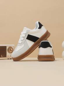 1 Pair New Spring/Autumn Fashion Casual Lightweight Lace-Up Classic Colorblock Kids Sports Shoes, Suitable For Back To School Season - Black and White - View 7