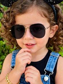 1 PC Boys Girls 6-9Y,Gold Metal Double Bridge Aviator Frame,Metal Material,Classic Vintage Eyewear,Summer Outdoor Daily Matching - Multicolor - View 3