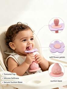 Flower-Shaped Silicone Multi-Function Rattle Toy, Bright Colors With Rattle, Exercises Baby's Visual And Auditory Abilities, Multiple Biting Points Teething Toy, Bottom With Suction Cup - Multicolor - View 2