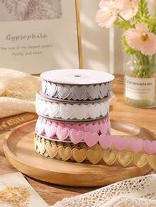 2 Rolls 5 Yards Each Valentine's Day Heart Pattern Satin Ribbon, Affordable Multi-Color DIY Handmade Ribbon, Suitable For Gift Wrapping, Bouquet Packaging, Cake Decoration, Wedding Birthday Party Holiday Home Decor, Room Decor, Bedroom Decor, School - Heart Ribbon - View 1