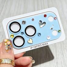 NNBILI Protector de Lente de Cámara de Corazón 3D con Strass Brillante de Lujo, Compatible con iPhone 17 Pro Max/18 Pro Max - Película Protectora Mate Exquisita, Diseño de Corazón Colorido, Resistente a Arañazos, Material de Vidrio Templado - Azul - Ver 14