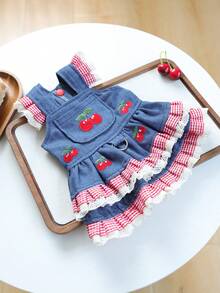 PETCIRCLE 1件寵物衣服 小狗幼犬貓用 可愛甜美風 無袖刺繡櫻花飾邊洋裝 - 彩色 - 查看 10