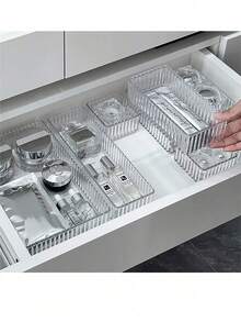 1/7pcs Drawer/Desktop Makeup Organizer, Transparent Vanity Storage Box, Shatterproof Multi-Compartment Jewelry & Small Items Organizer, Exquisite Drawer Organizer, Back To School Stationery Storage, Office Desk Accessories, Room Decor, Bedroom Decor, Christmas Gift - Clear - View 6